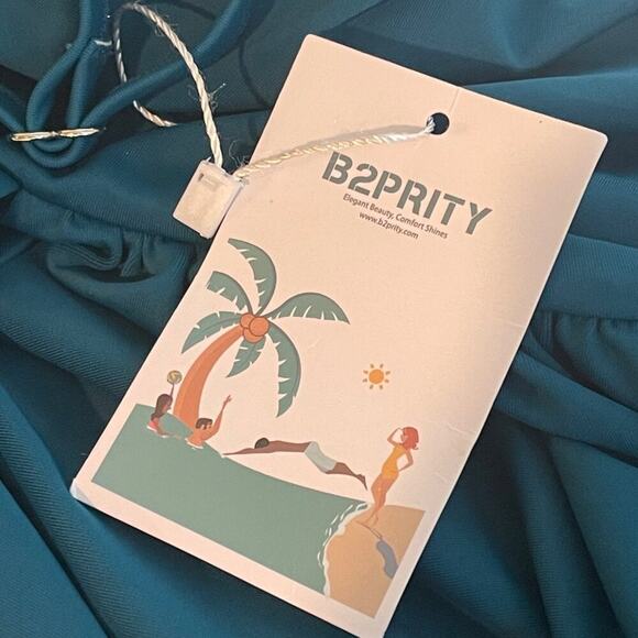 B2prity Swimsuit Women L Green Twist Front Underwire Tummy Control 1 Piece Ruche - Picture 5 of 6